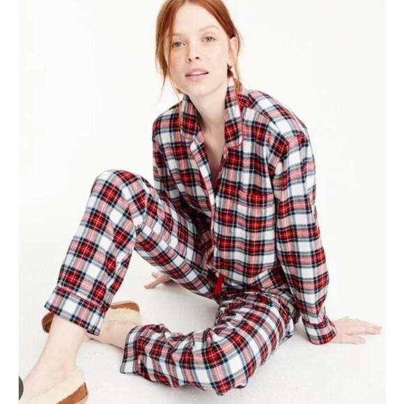 J. Crew Plaid Flannel Pajama White-Out Plaid Red Multi Size XS - Picture 1 of 12
